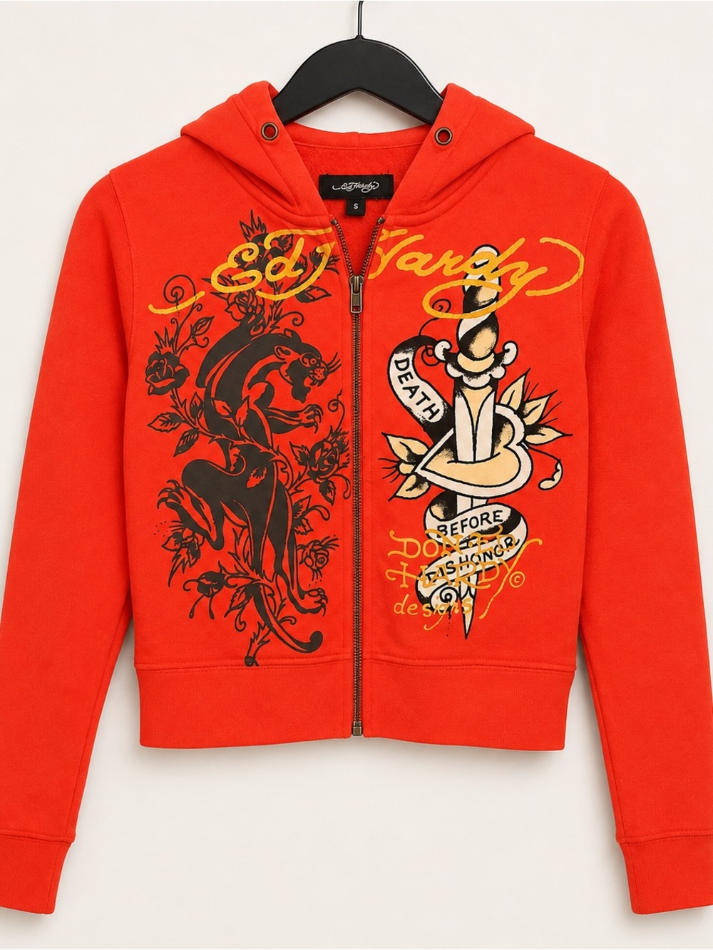 Ed Hardy Orange Graphic Zip Hoodie